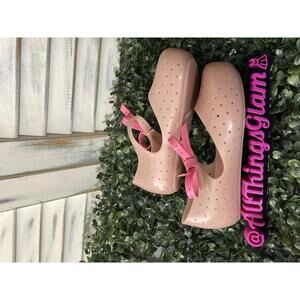 Mini Melissa furadinha Pink Mary Jane Rubber Shoes Bow Strap